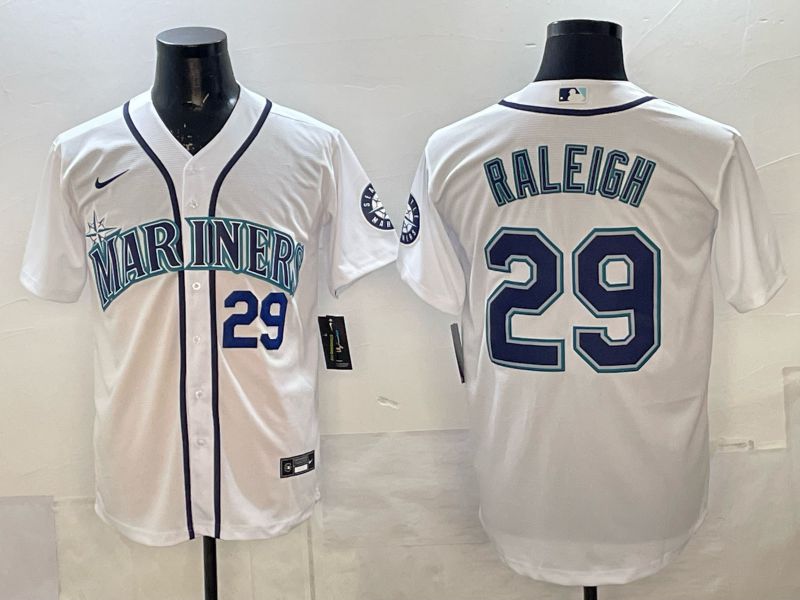 Men 2025 Nike Seattle Mariners #29 Raleigh White Game MLB Jersey 04